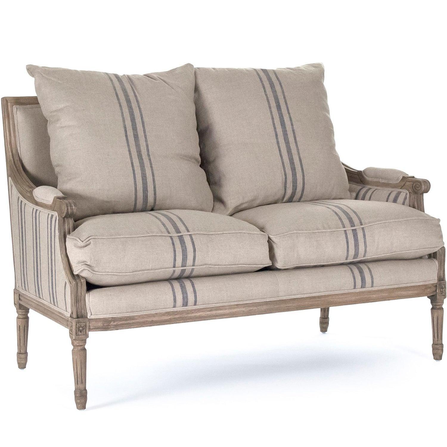 Blue Striped French Louis Settee - Belle Escape