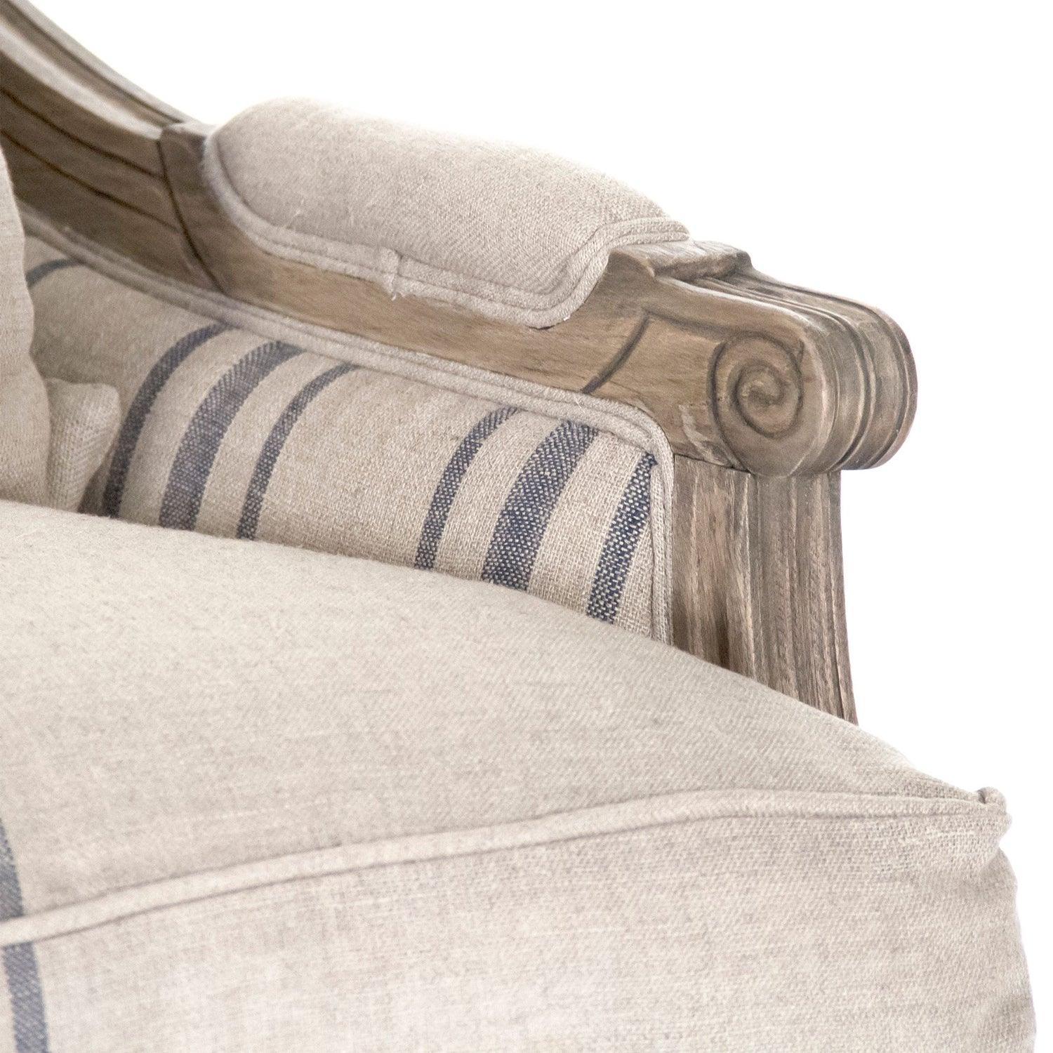 Blue Striped French Louis Settee - Belle Escape