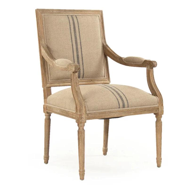 French Louis Blue Striped Dining Armchairs