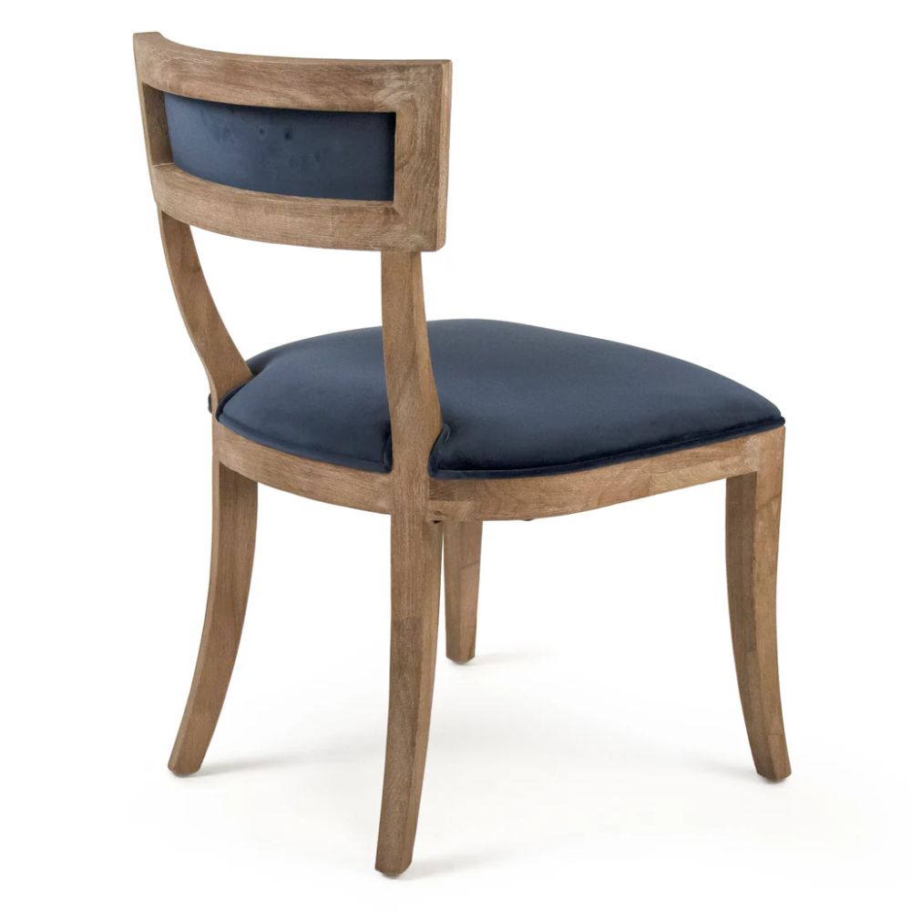 Blue Velvet Curved Back Chairs - Pair