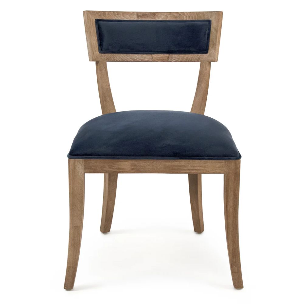 Blue Velvet Curved Back Chairs - Pair