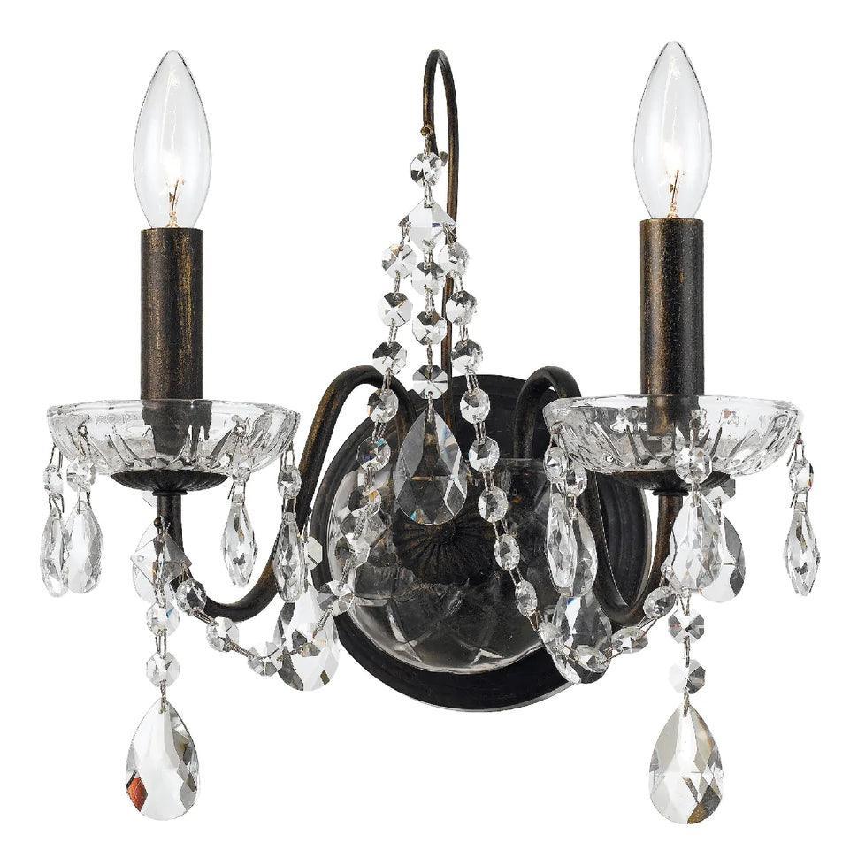 Bronzed Butler 2 Light Crystal Sconce - Belle Escape
