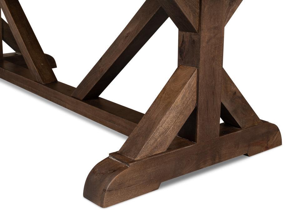 Brown Farmhouse Trestle Dining Table - Belle Escape
