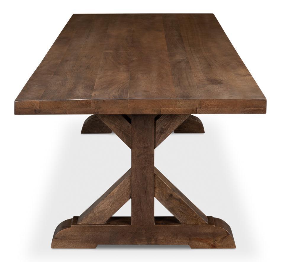 Brown Farmhouse Trestle Dining Table - Belle Escape