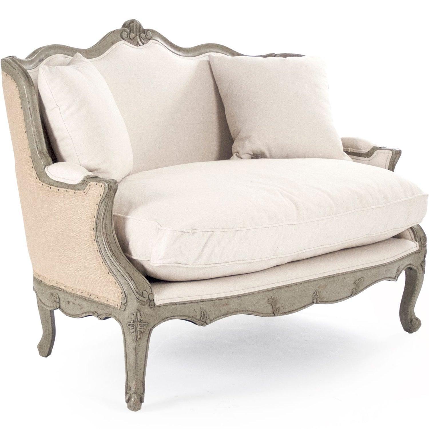 Burlap and Linen French Settee - Belle Escape