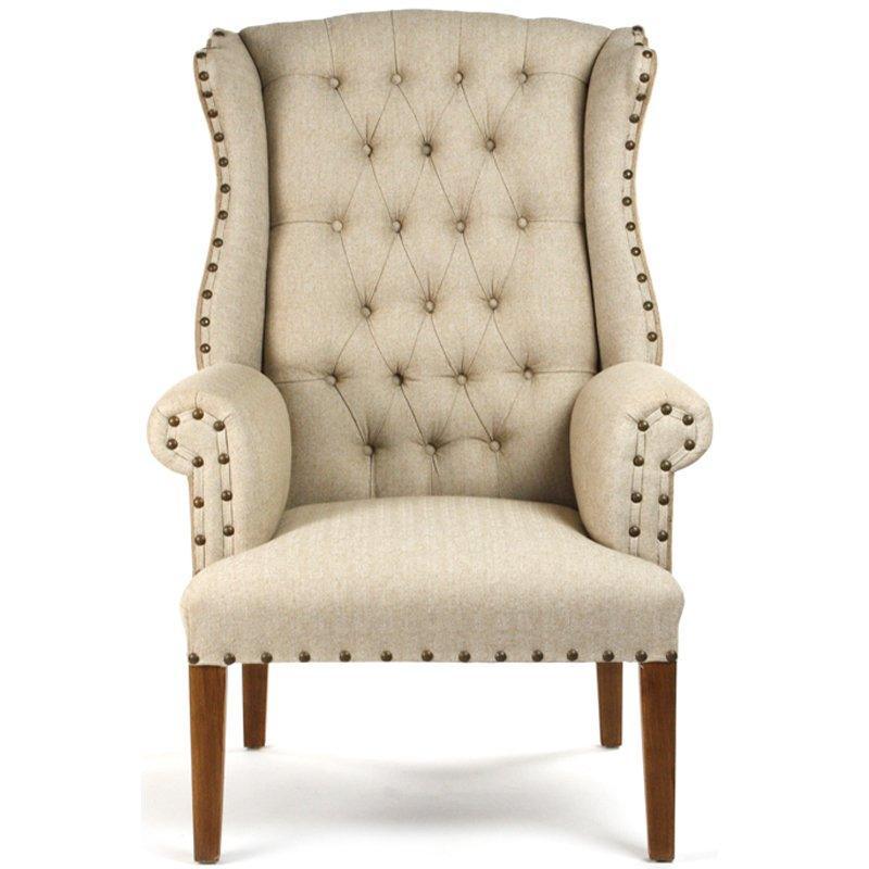 Burlap and Linen Tufted Wing Chair - Belle Escape