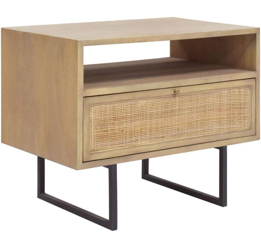Coastal Brown Rattan 1-Drawer Side Table - Belle Escape