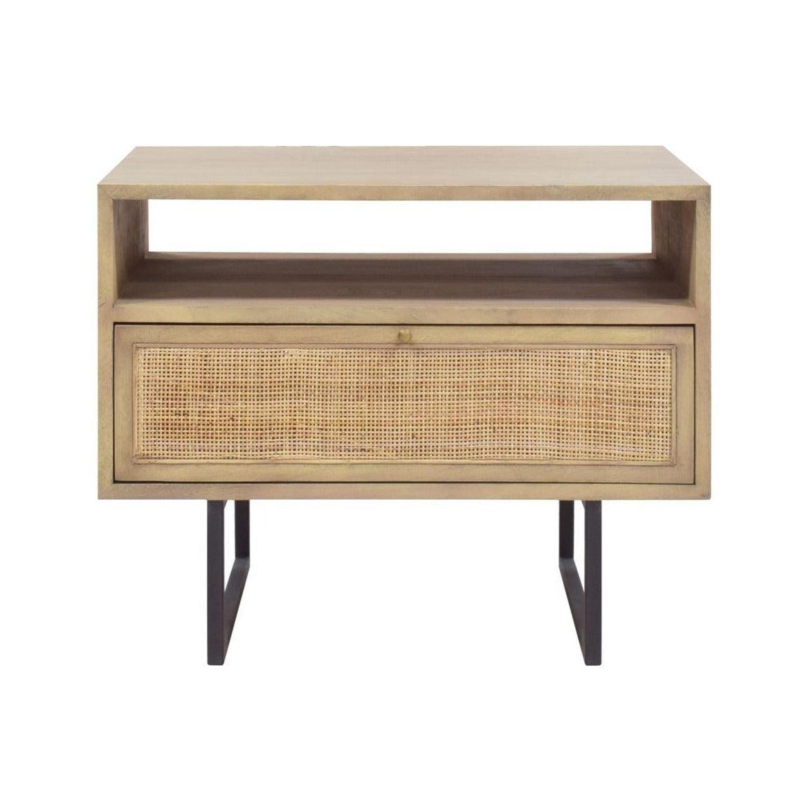 Coastal Brown Rattan 1-Drawer Side Table - Belle Escape