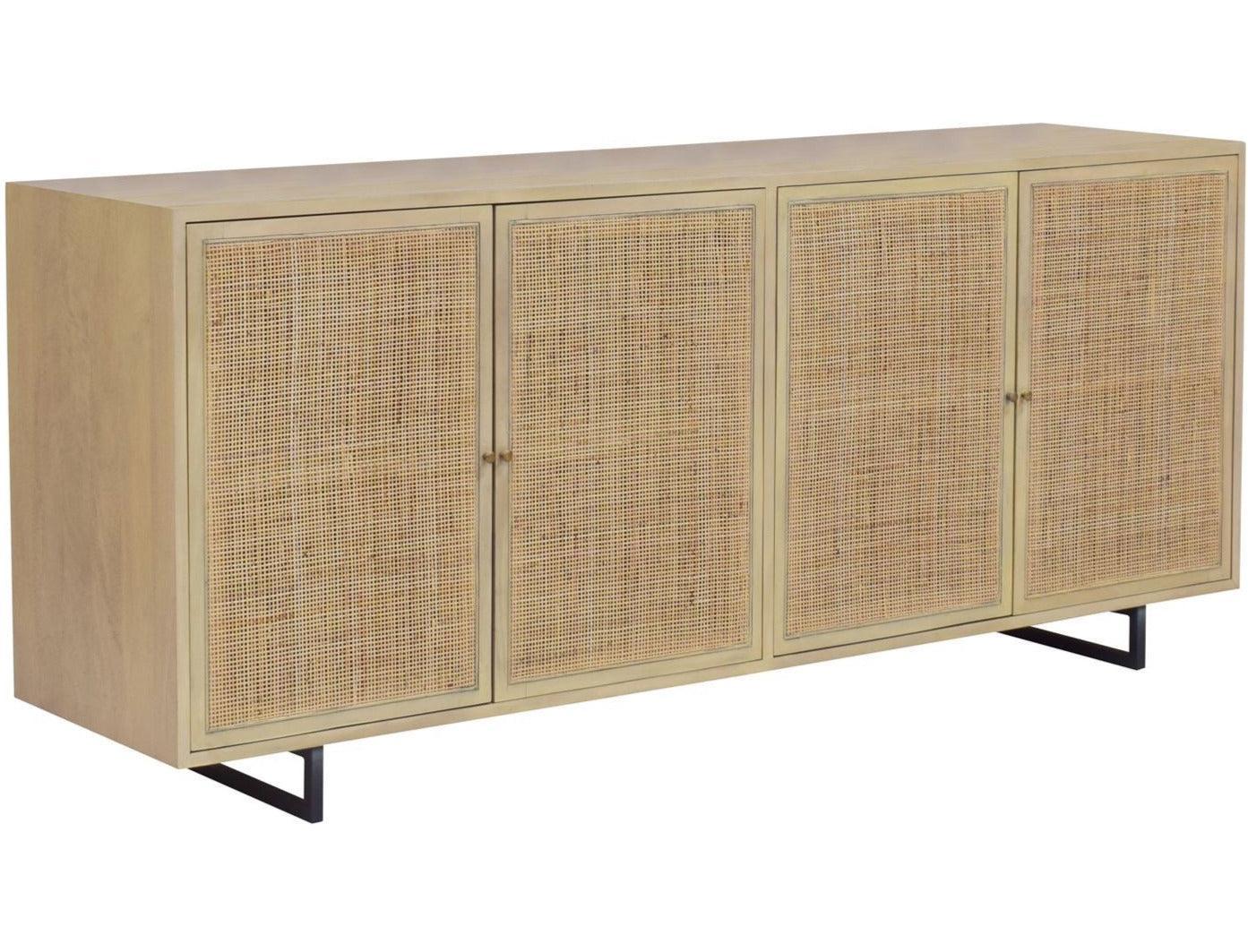 Coastal Brown Rattan 4-Door Sideboard - Belle Escape