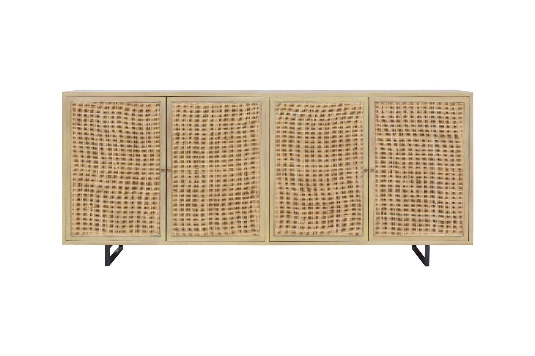 Coastal Brown Rattan 4-Door Sideboard - Belle Escape