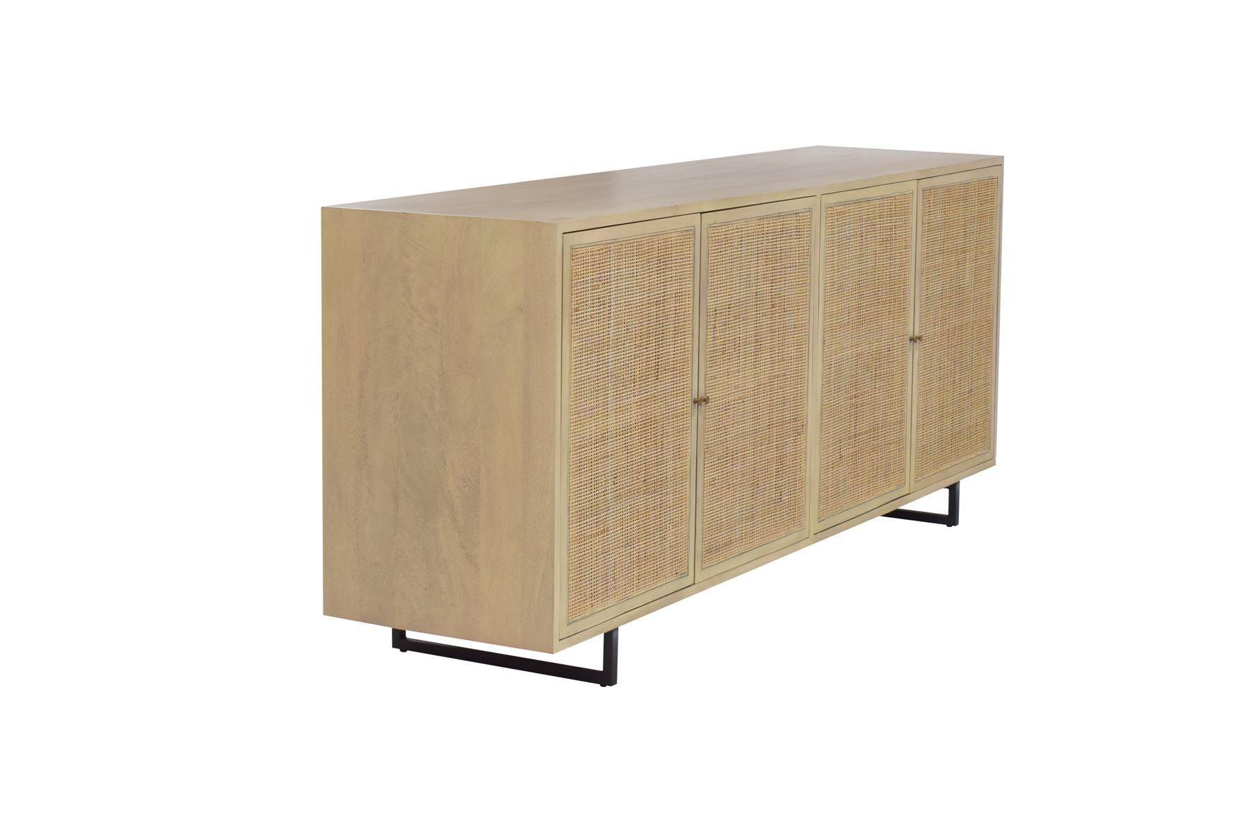 Coastal Brown Rattan 4-Door Sideboard - Belle Escape