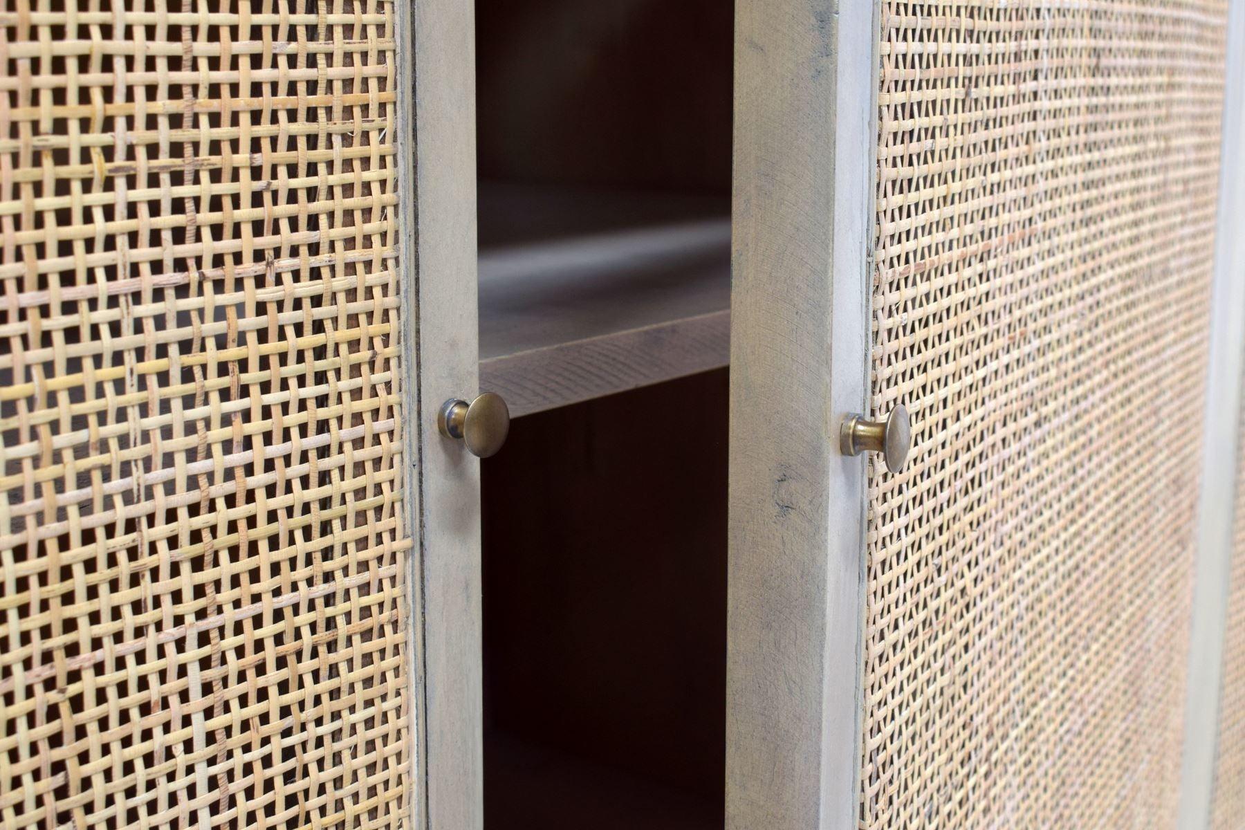 Coastal Brown Rattan 4-Door Sideboard - Belle Escape