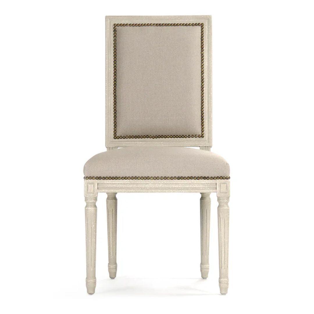 Nail Studded Ivory Louis Side Chair