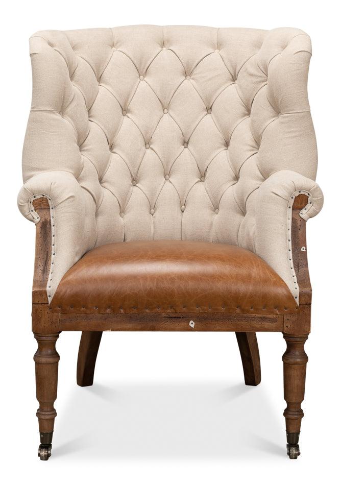 Deconstructed Tufted Arm Chair with Leather Seat - Belle Escape