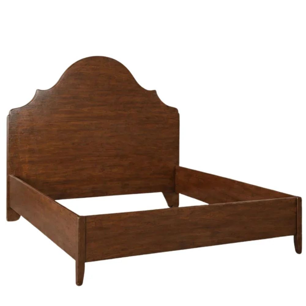 Wood Stained Arched Scalloped Bed