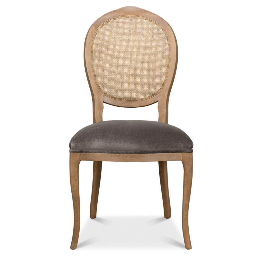 Farm Style Cane Back Gray Seat Chairs - Pair