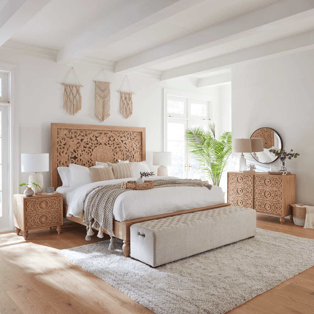 Flora Bohemian Natural Wood Bed - Belle Escape
