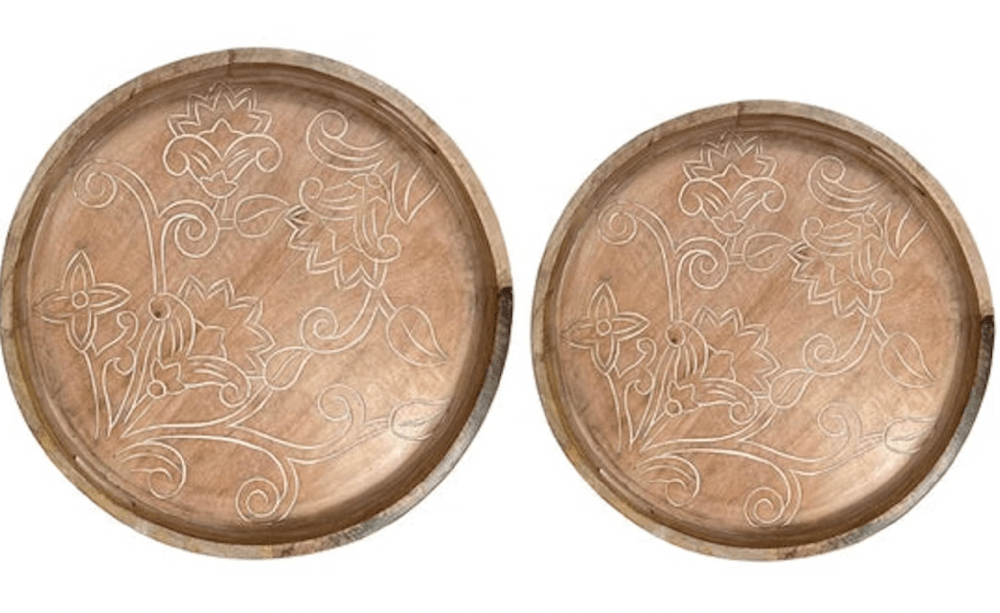 Floral Carved Bohemian Trays - Set of 2 - Belle Escape