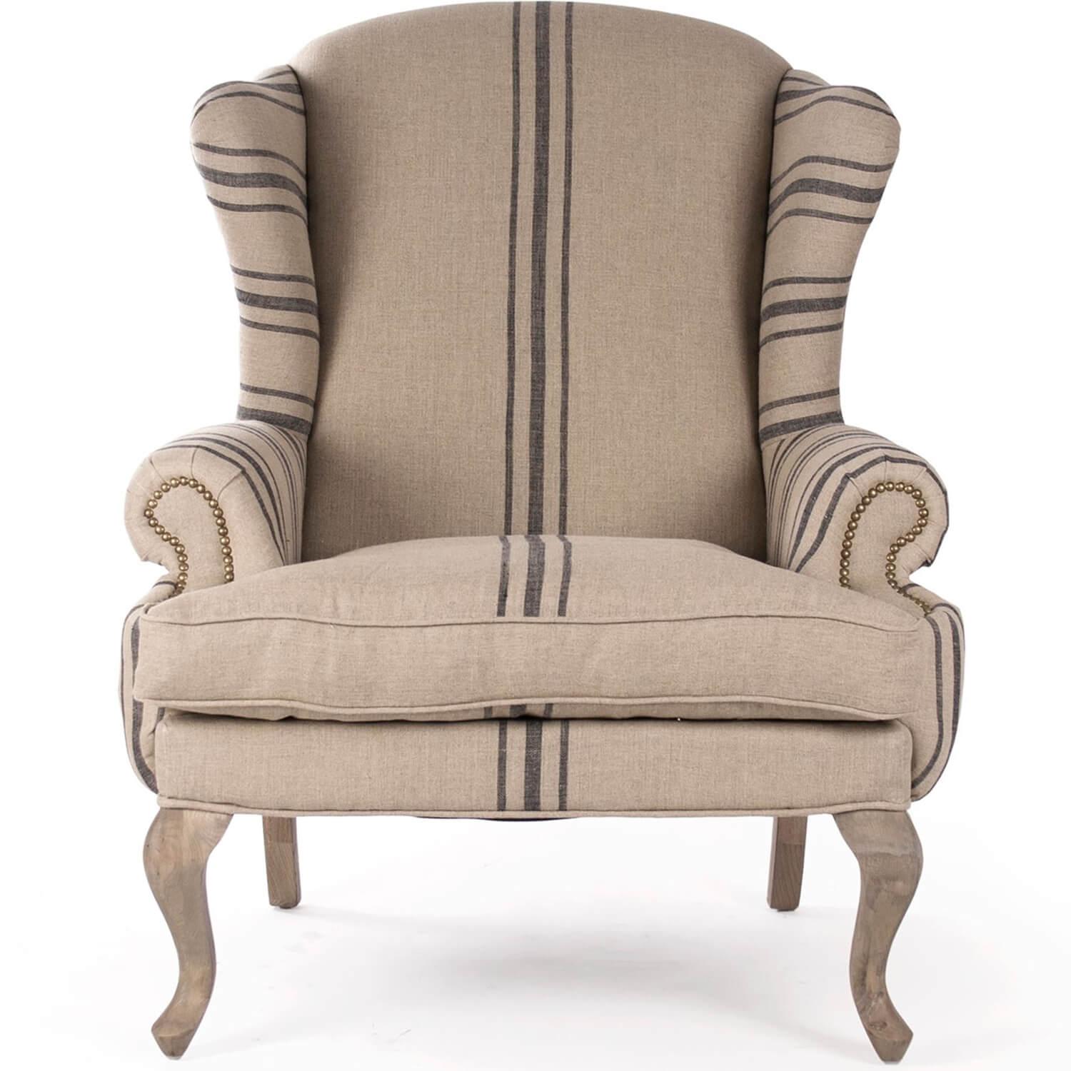 French Blue Striped Arm Chair - Belle Escape