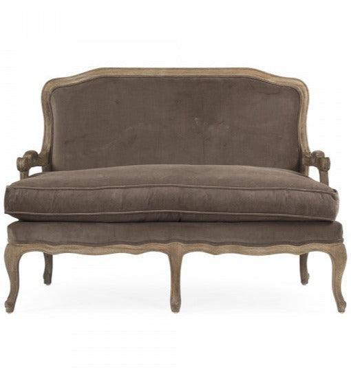 French Brown Velvet Settee - Belle Escape