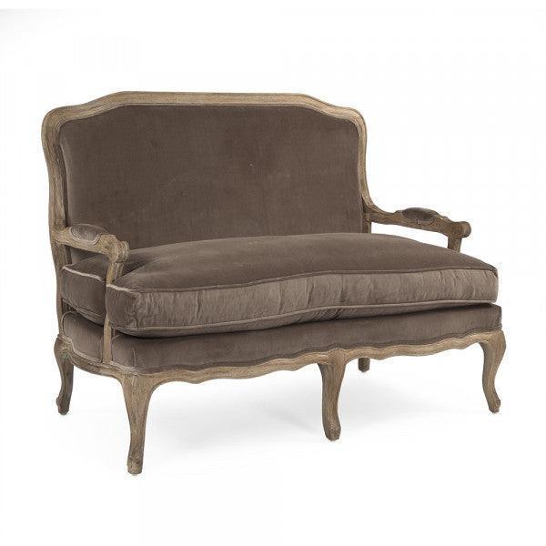French Brown Velvet Settee - Belle Escape