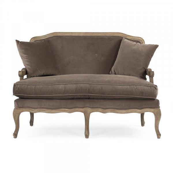 French Brown Velvet Settee - Belle Escape