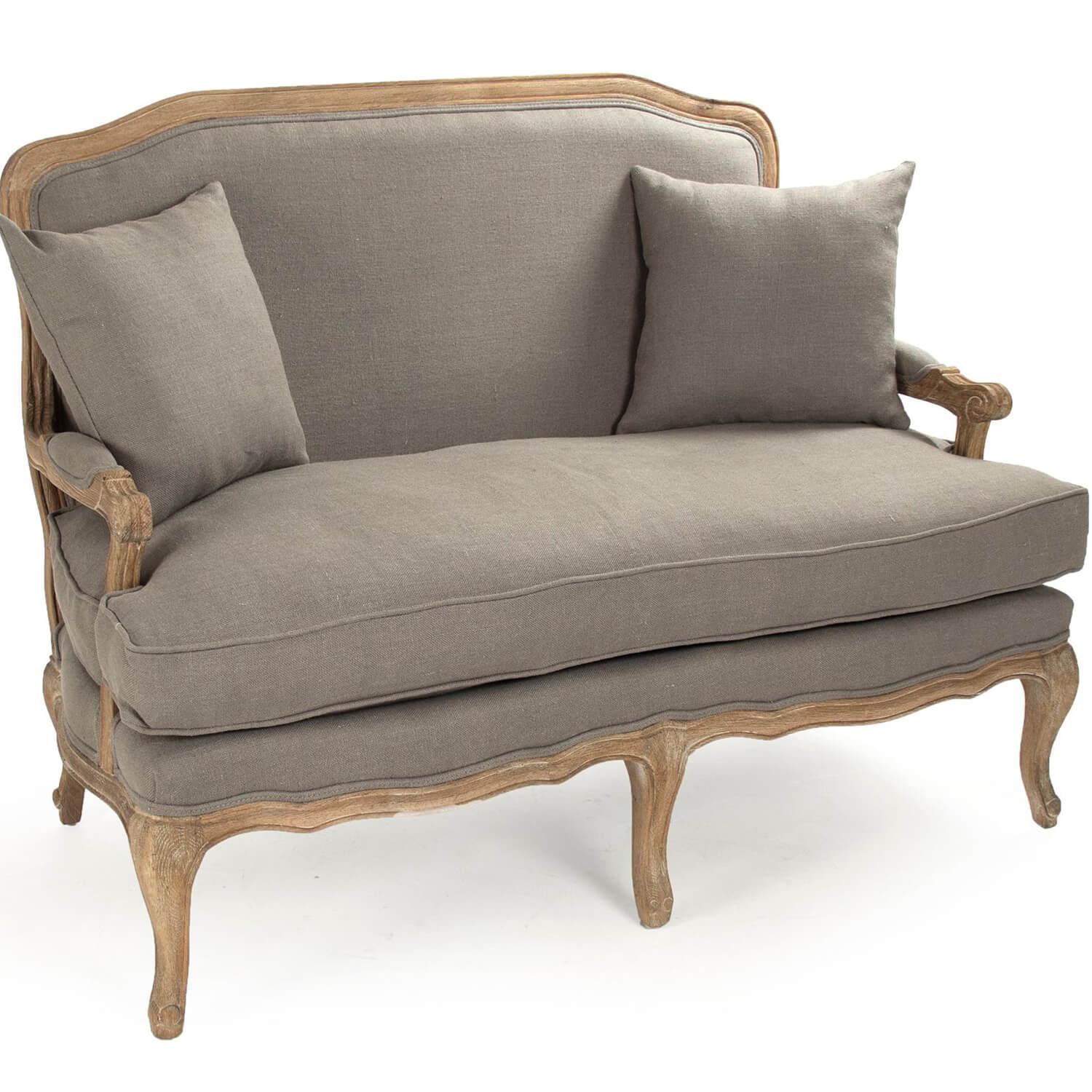 French Gray Linen Settee - Belle Escape