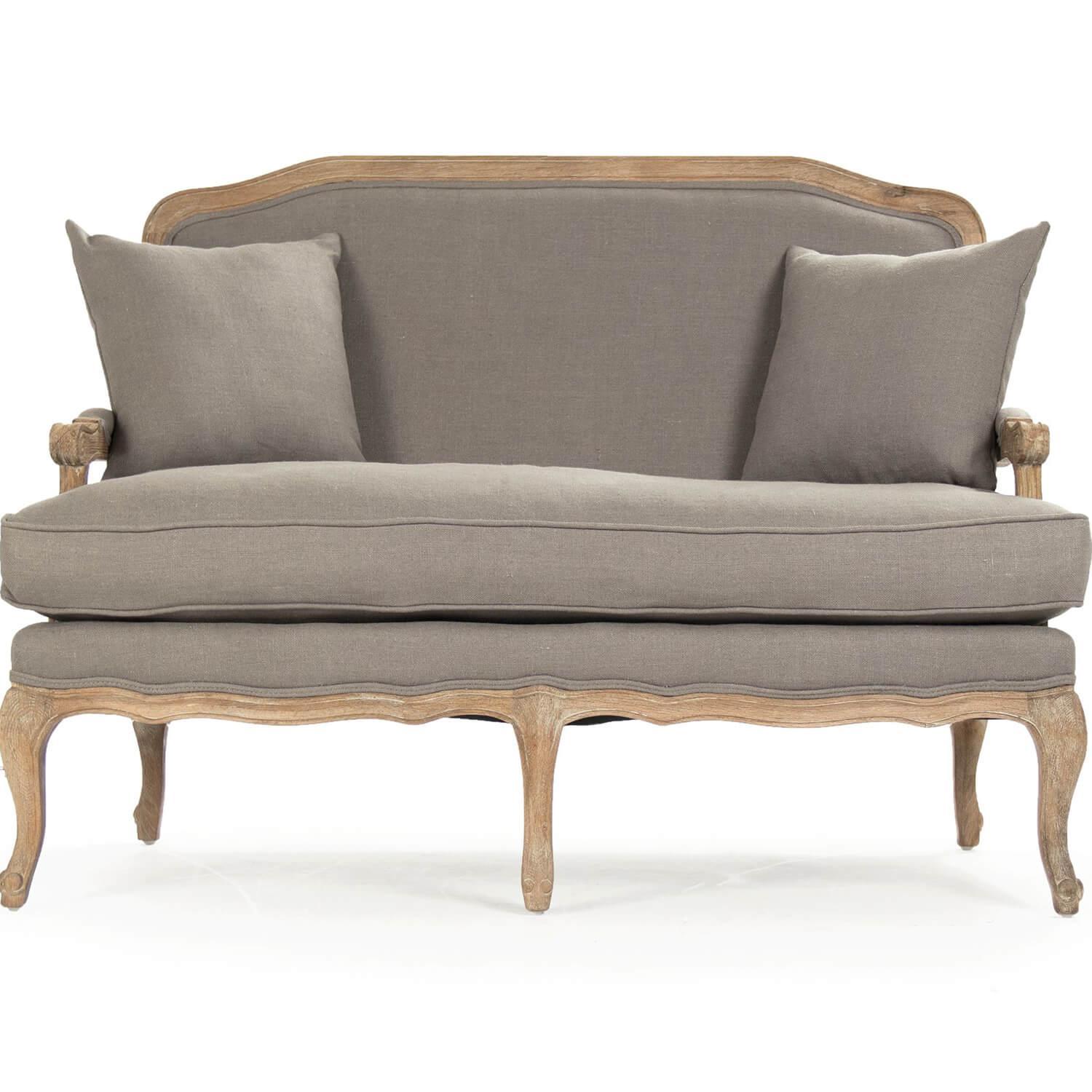French Gray Linen Settee - Belle Escape