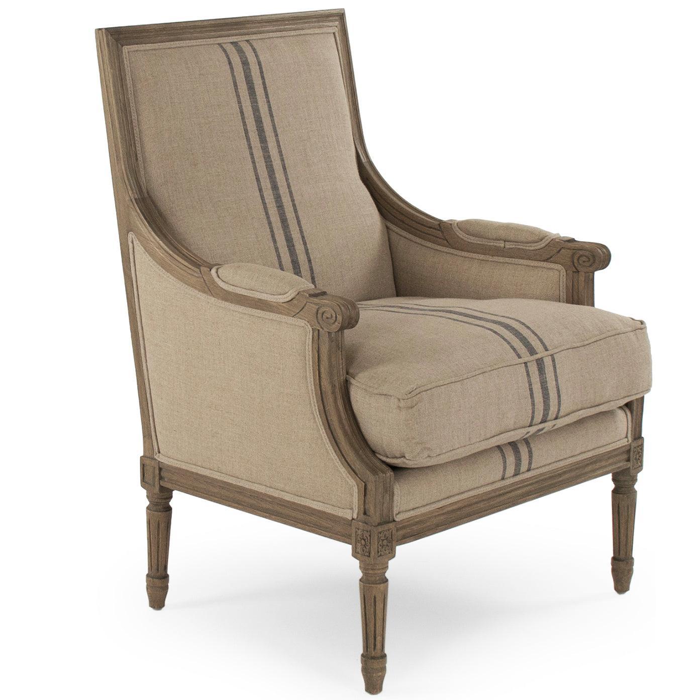 French Louis Blue Striped Arm Chair - Belle Escape