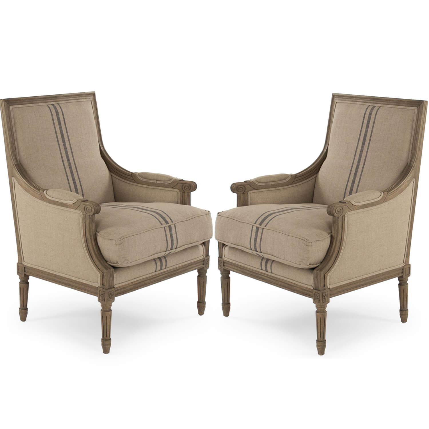 French Louis Blue Striped Arm Chair - Belle Escape