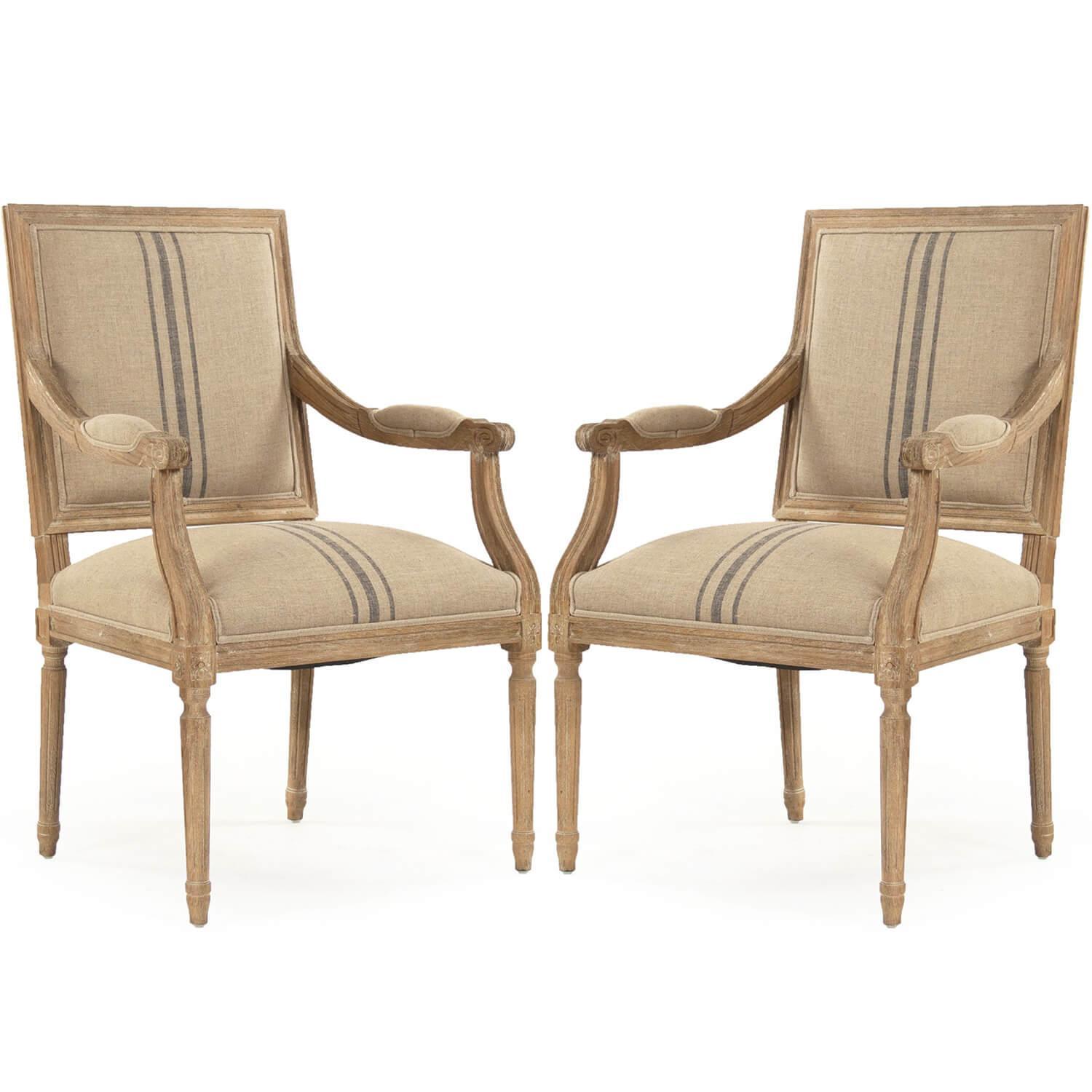 French Louis Blue Striped Dining Chairs - Belle Escape