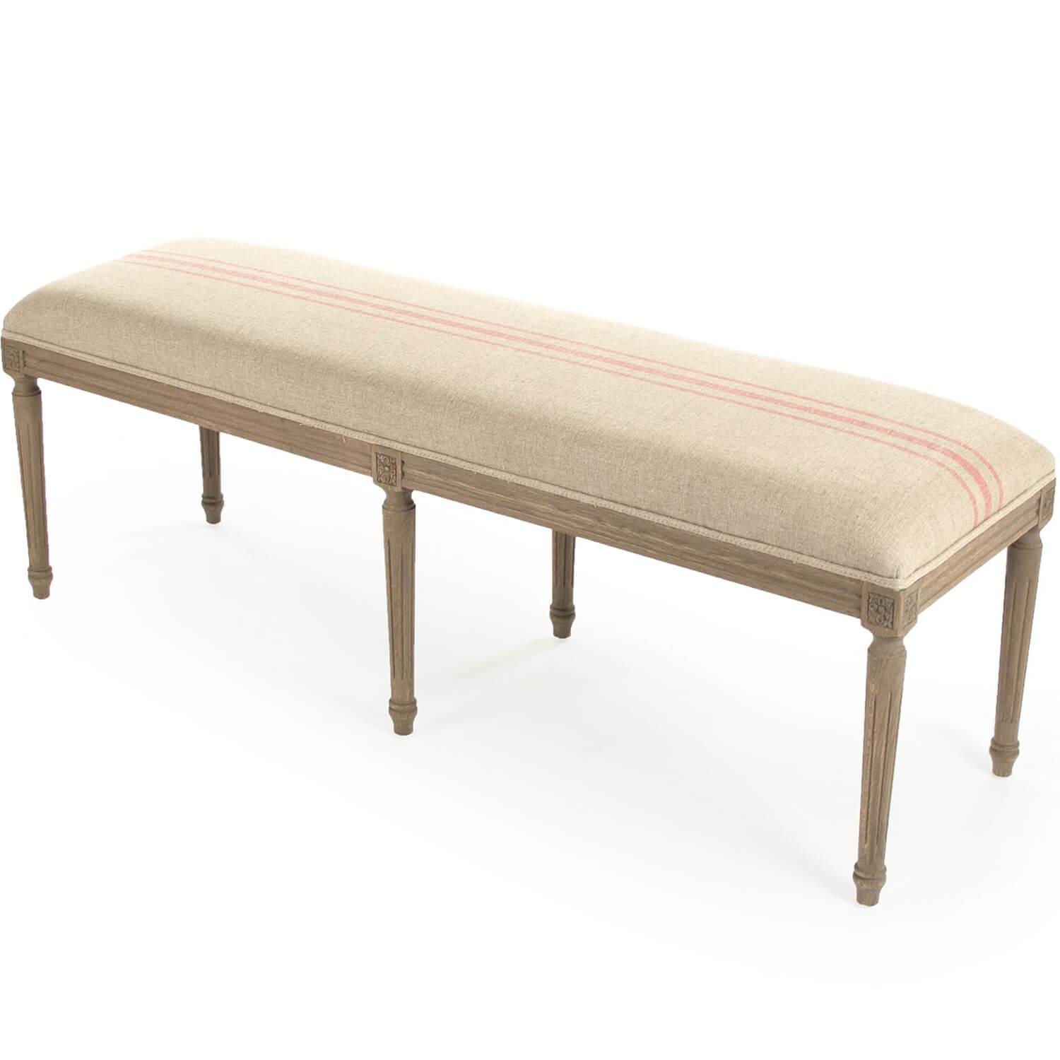 French Louis Red Striped Bench - Belle Escape