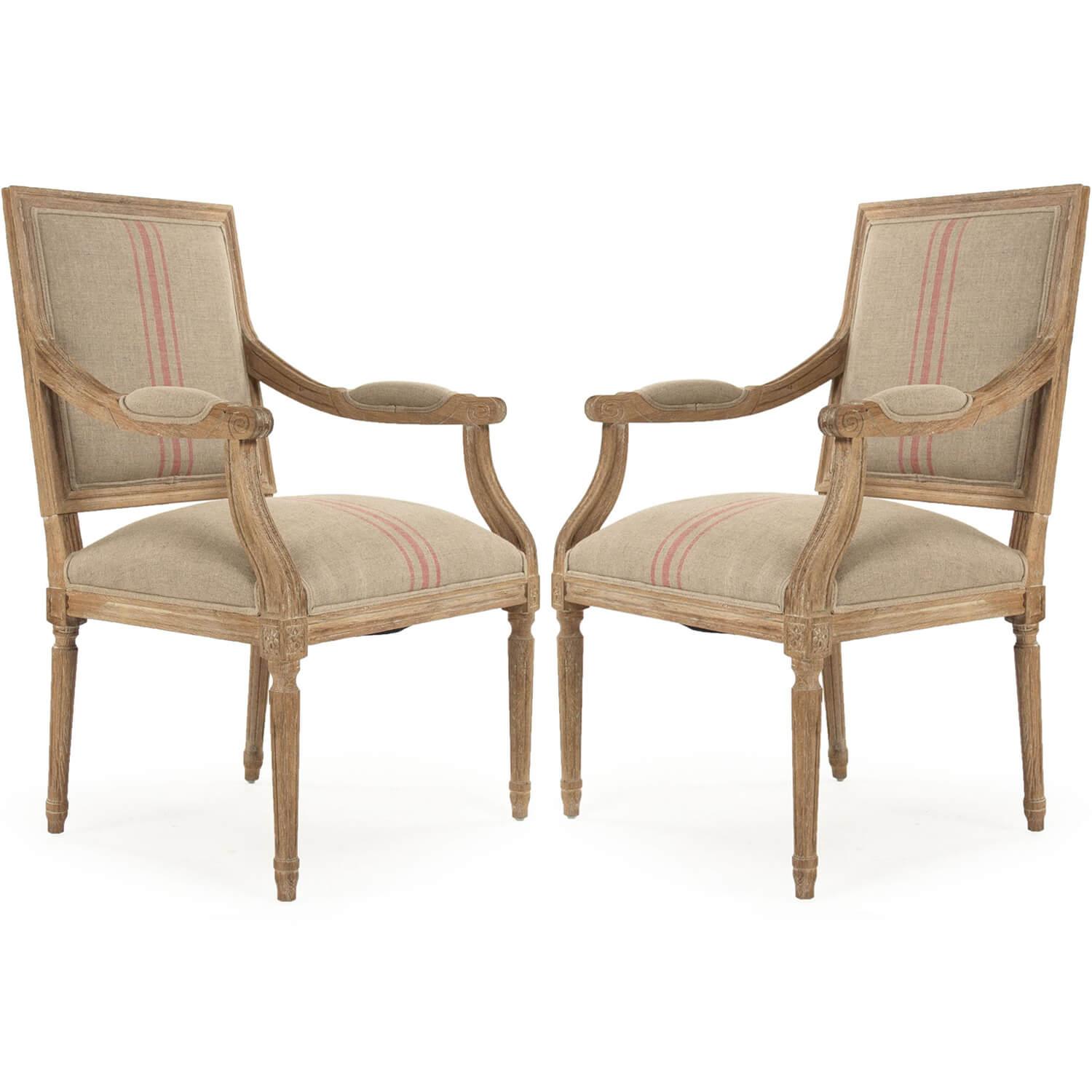 French Louis Red Striped Dining Chairs - Belle Escape