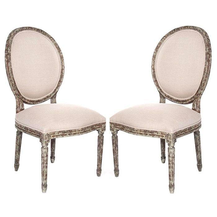 French Medallion Round Back Side Chairs - Pair - Belle Escape