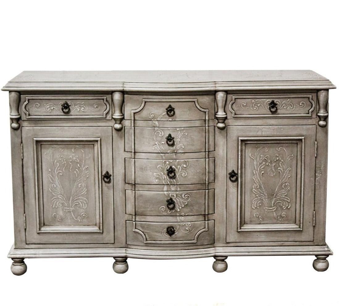 French Painted Scrolls Buffet with Drawers - Belle Escape