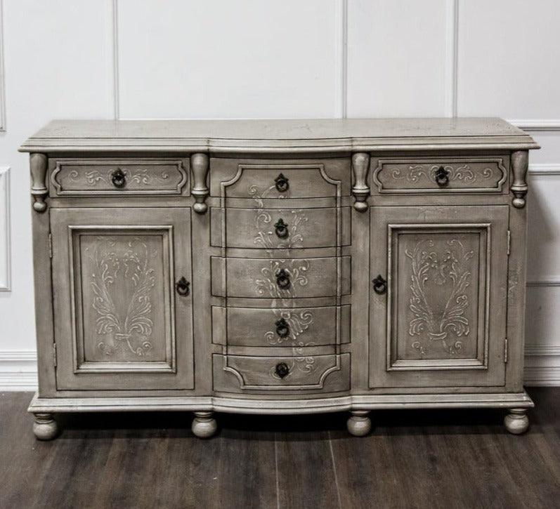 French Painted Scrolls Buffet with Drawers - Belle Escape