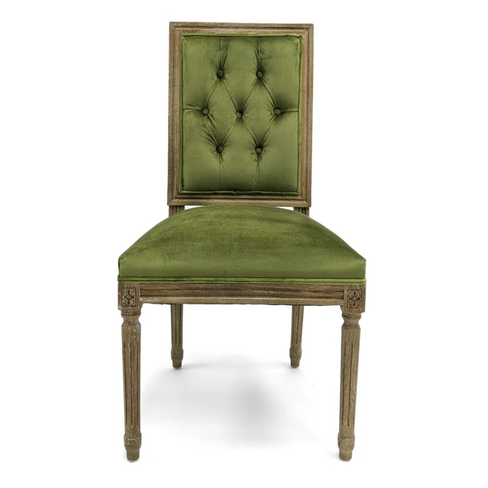 French Green Velvet Tufted Chair