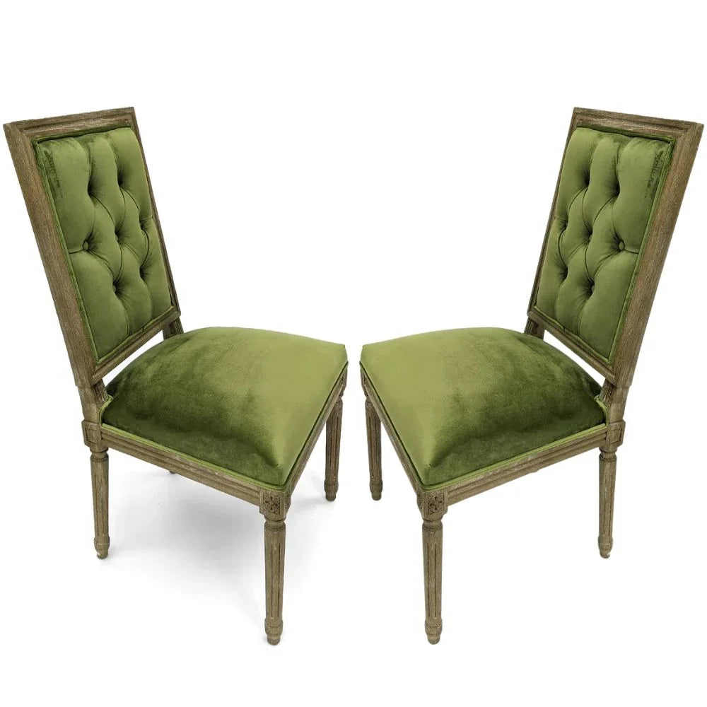 French Green Velvet Tufted Louis Side Chair