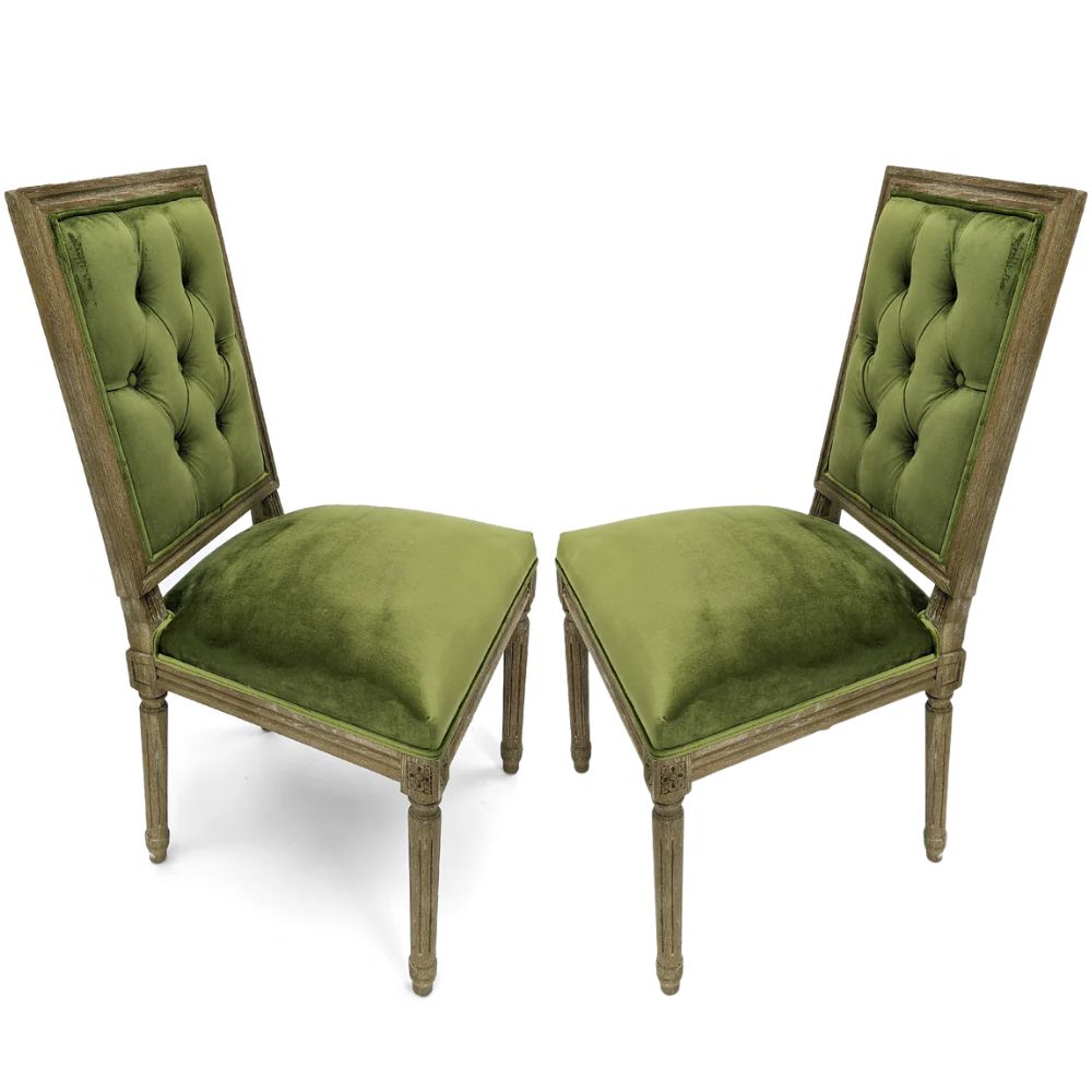 French Green Velvet Tufted Chair