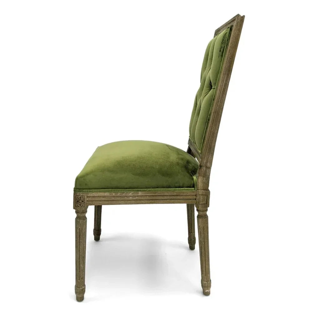 French Green Velvet Tufted Louis Side Chair