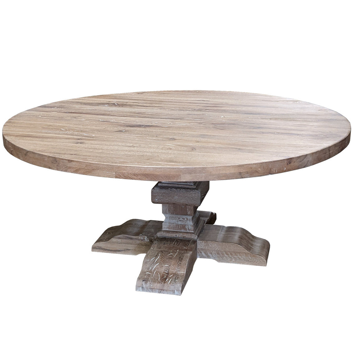 Rustic Gray Washed Pedestal Dining Table