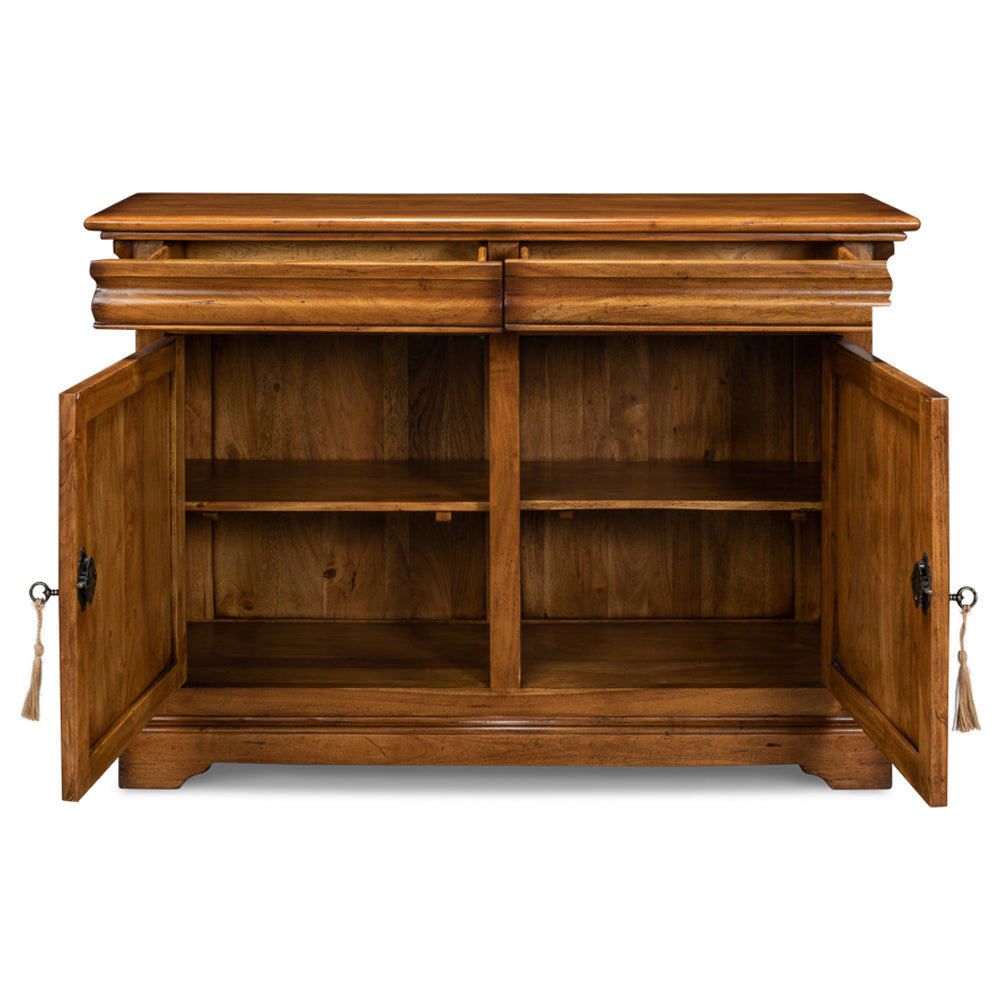 French Country Walnut Wood Side Cabinet
