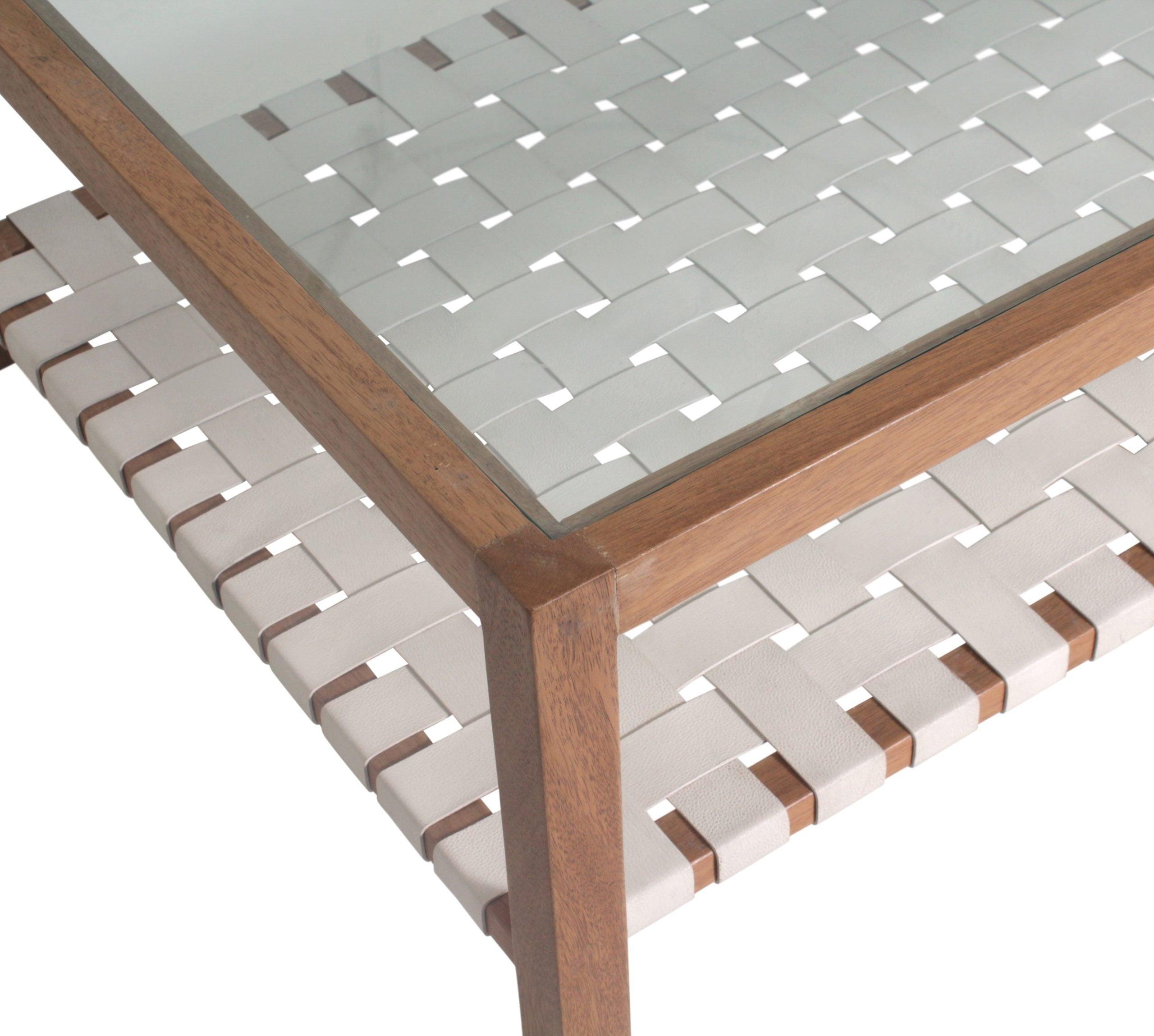 Glass Top Leather Strap Coffee Table - Belle Escape