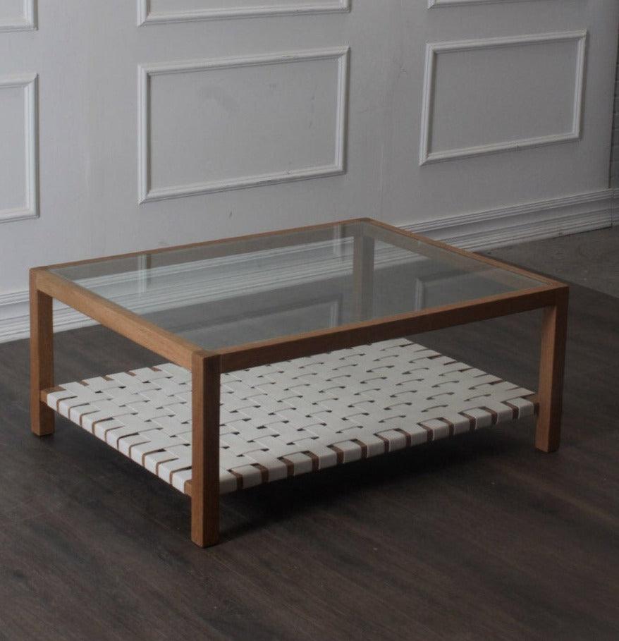 Glass Top Leather Strap Coffee Table - Belle Escape