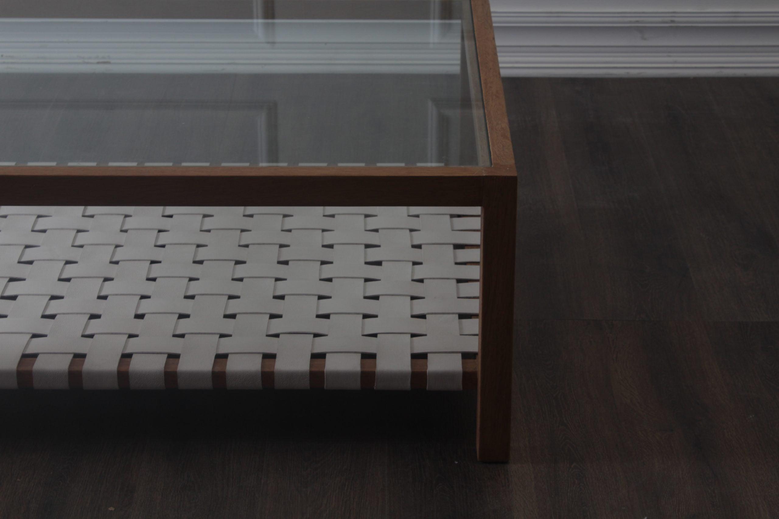 Glass Top Leather Strap Coffee Table - Belle Escape