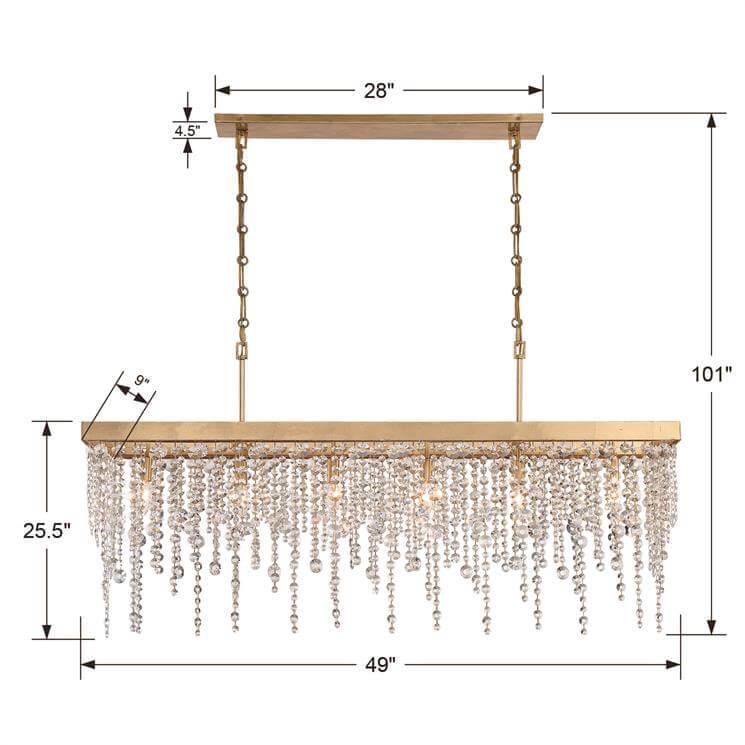 Gold Crystal Rainfall Long Island Chandelier - Belle Escape