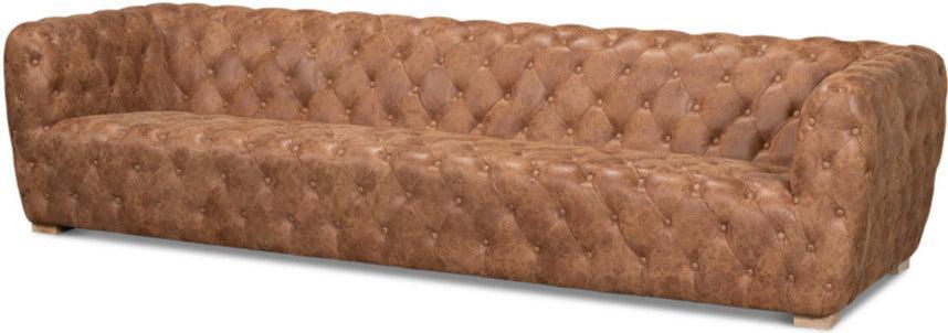 Golden Brown Tufted Leather Sofa - Belle Escape