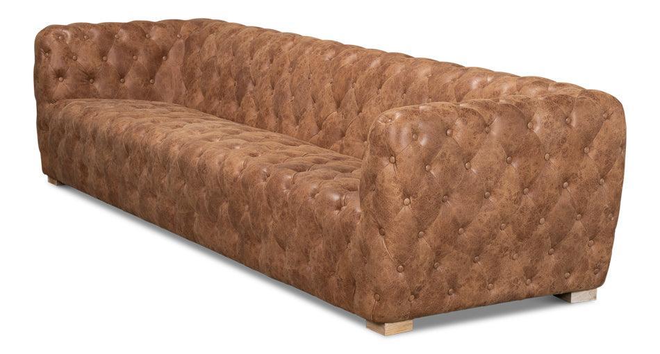 Golden Brown Tufted Leather Sofa - Belle Escape