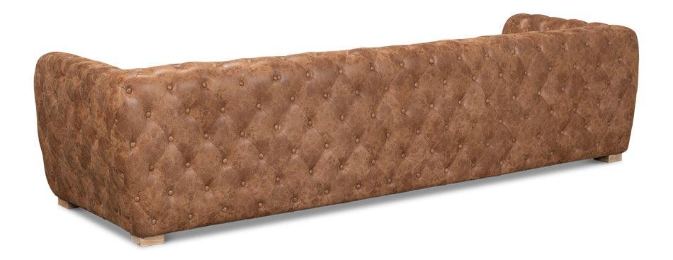 Golden Brown Tufted Leather Sofa - Belle Escape
