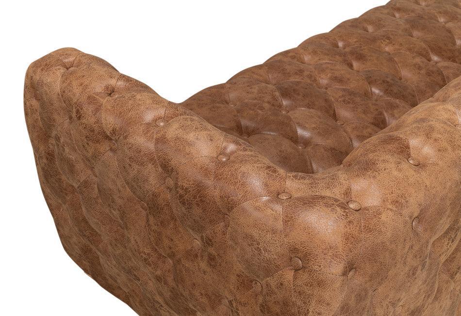 Golden Brown Tufted Leather Sofa - Belle Escape